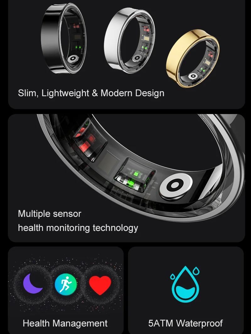 R09 Smart Ring 5ATM Waterproof - Temperature Ring Skin ulasan dan harga